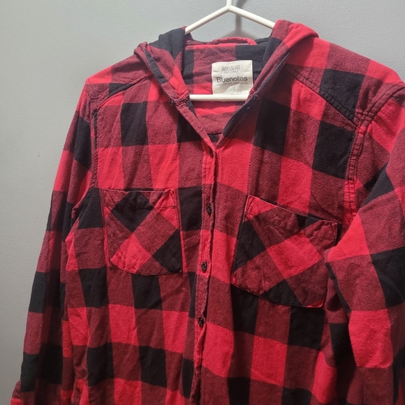 Bluenotes Buffalo Plaid Check Hooded Button Up Shirt L - Picture 2 of 7